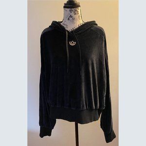 Adidas Cropped Black Velour Batwing Hoodie